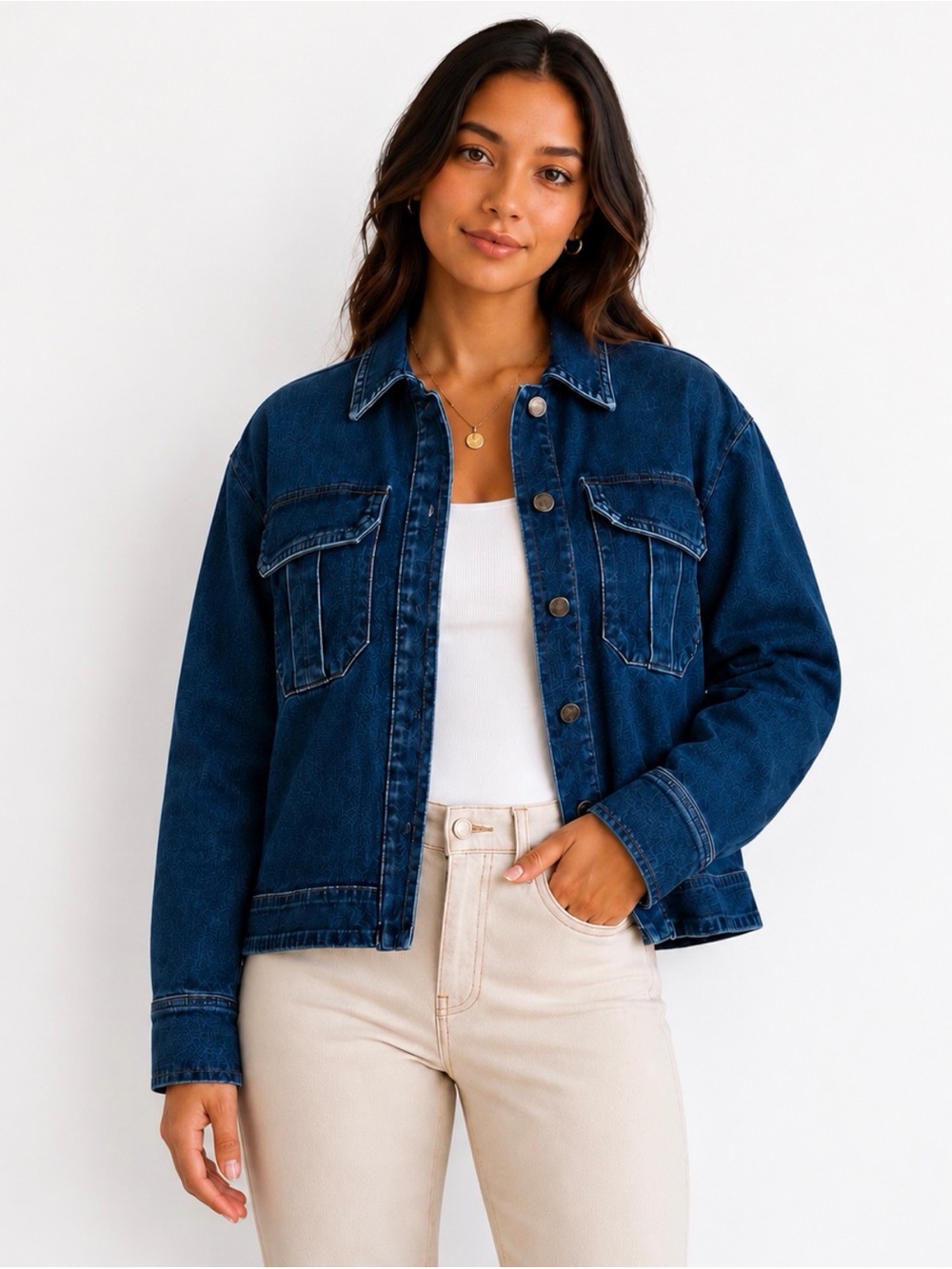 Kut from the Kloth Dark Blue Denim Jacket with Chest Pockets